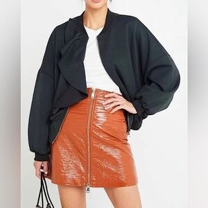Few Moda New York Dark Olive Green Ruffle Detail Bomber Jacket Large
